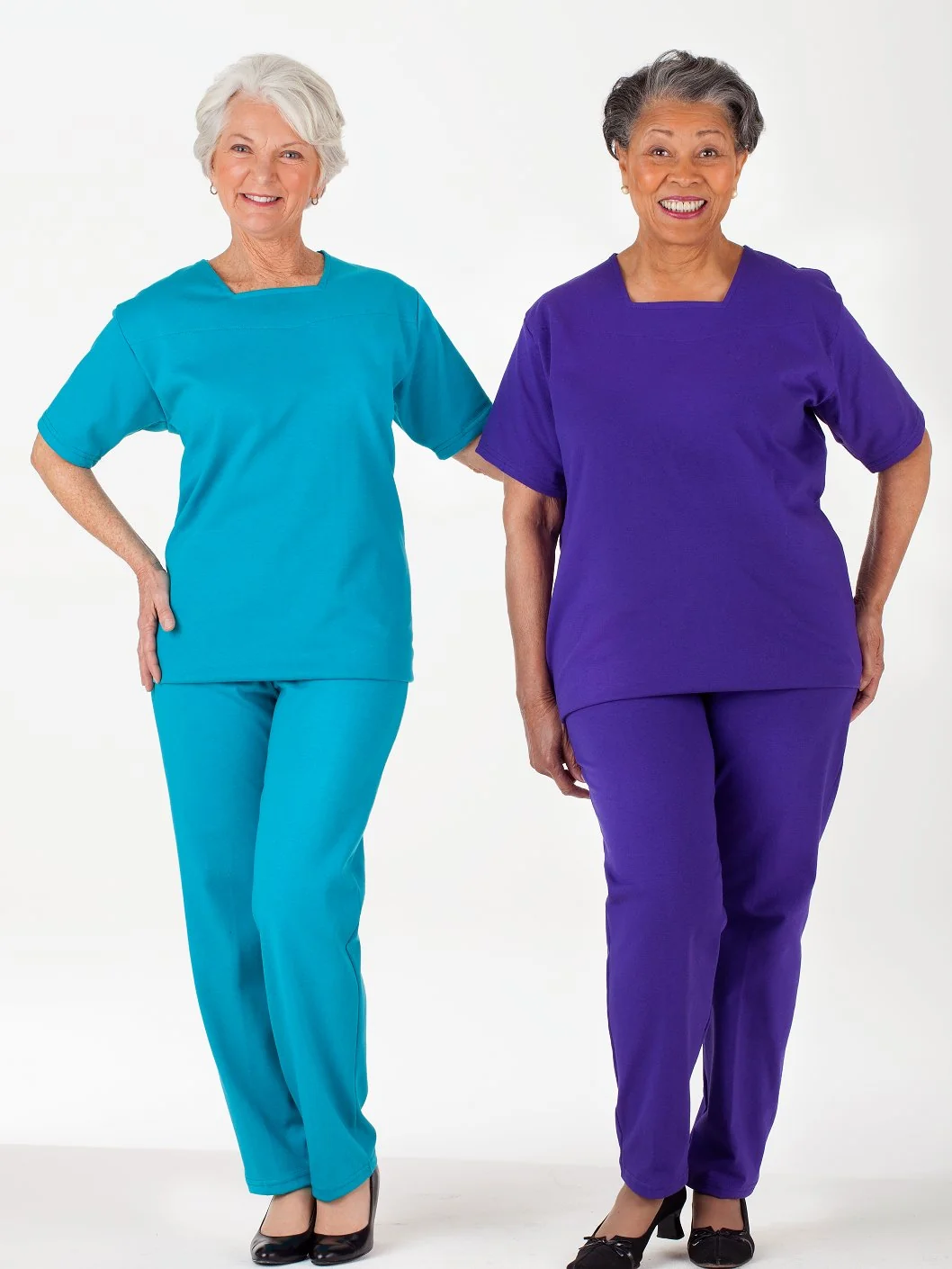 Solid Color Square Neck Outfit- Short Sleeve - Image 3